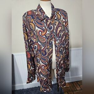 VTG Kimono Style Paisley Boho Button Up Shirt Size 22W